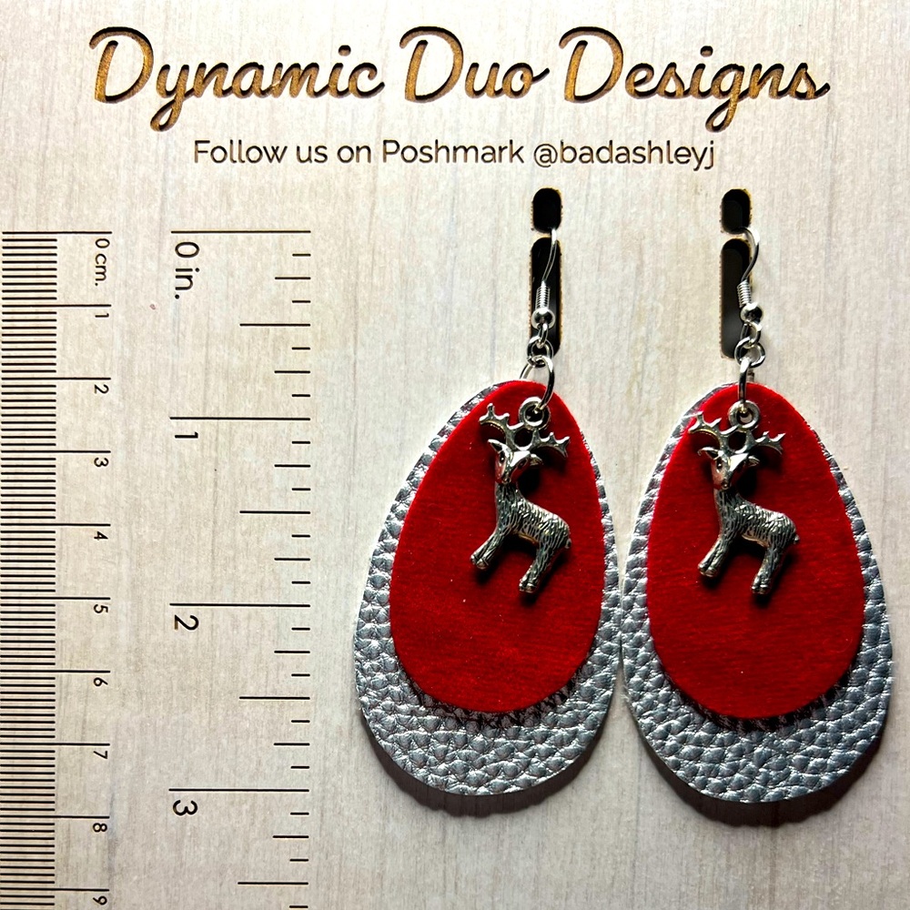 Christmas Reindeer charm faux leather earrings